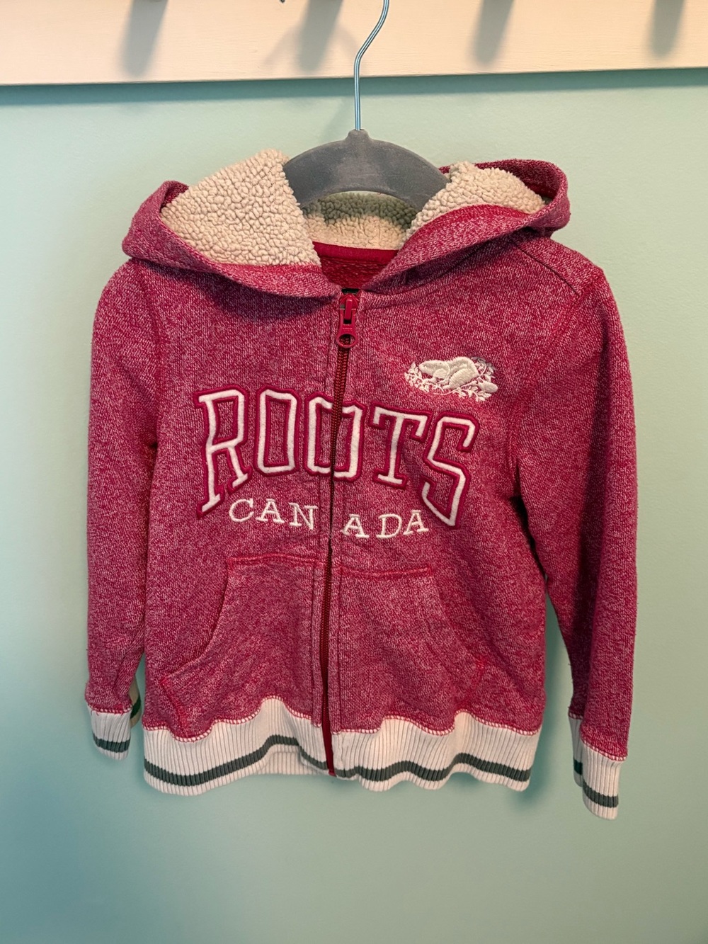 Roots Pink Sherpa-Lined Zip Up Sweatshirt